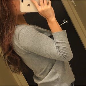 Gray 3/4 Sleeve Crew Neck Cropped Cardigan